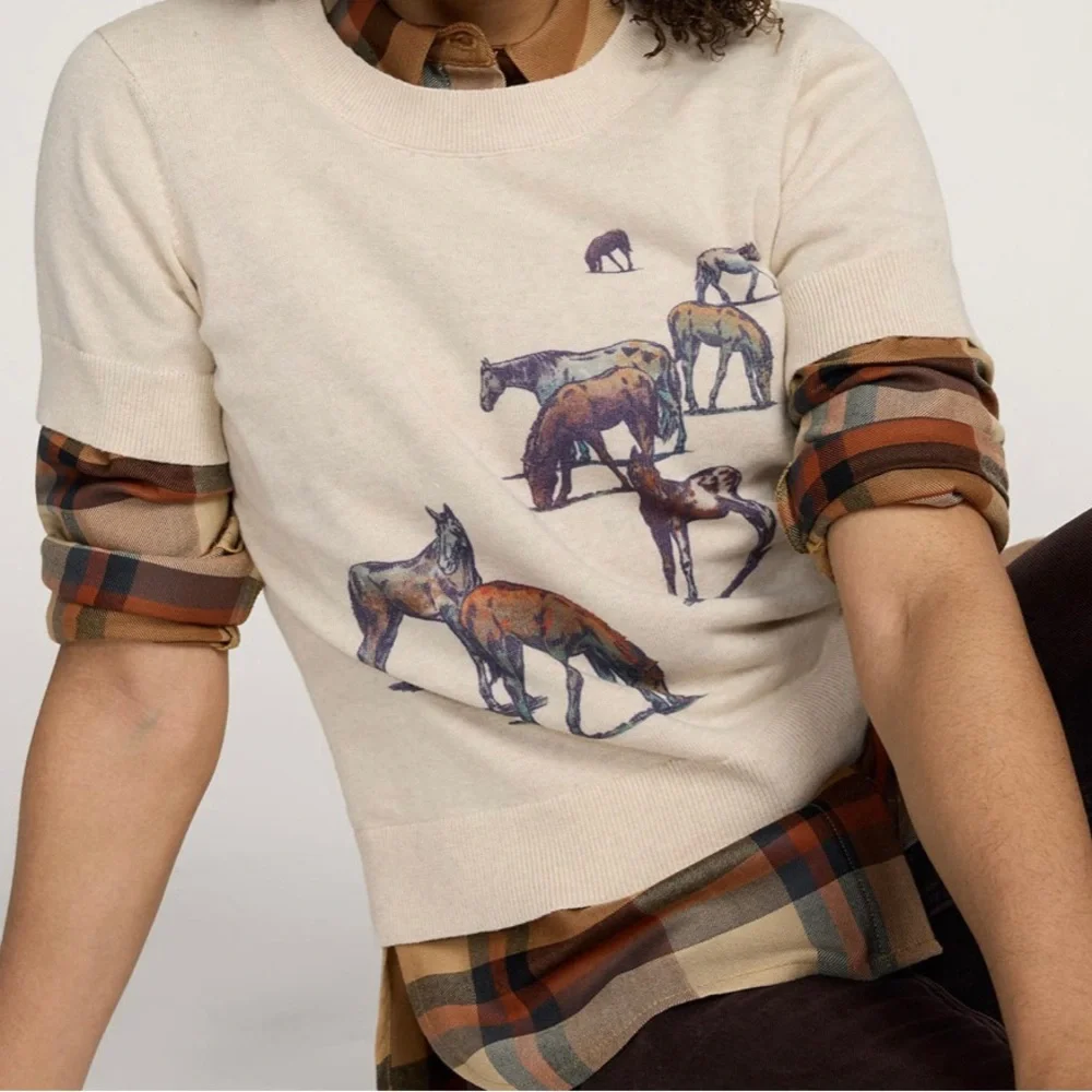 NWT Pendleton Women’s Wild Horse Cotton Knit Sweater in Ecru - XL - Picture 7 of 11